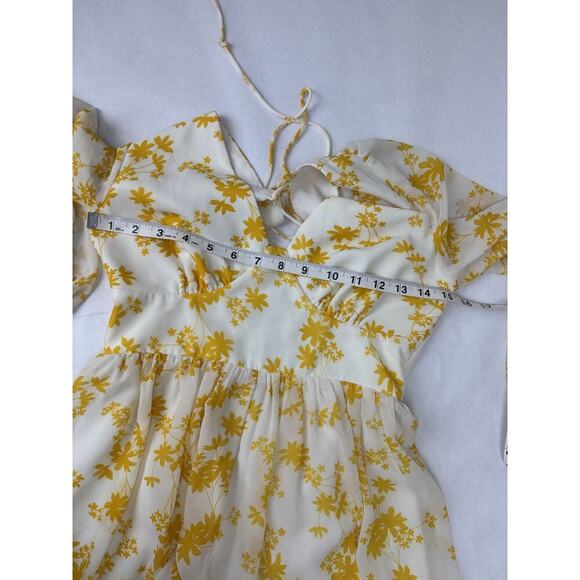 Y2K Tie-Back Show Po Yellow Floral Print Romper Jumpsuit Australia Yellow Small - Picture 2 of 9